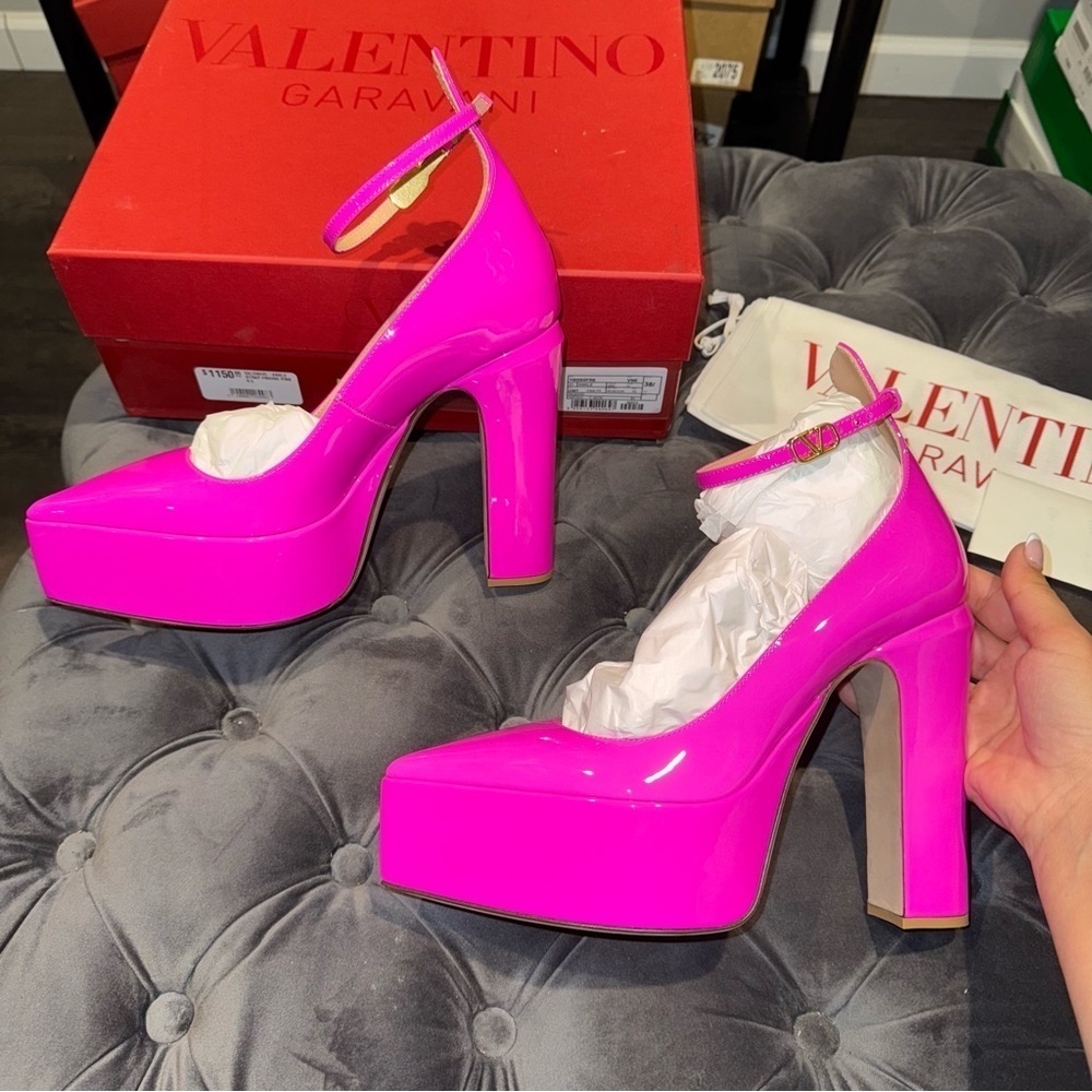 Size 38.5 Valentino Garavani 135mm Tan-go patent leather pumps Hot Pink - Picture 6 of 7